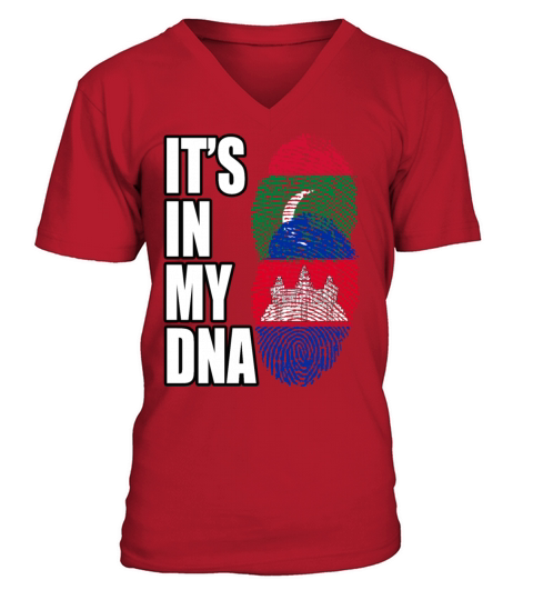 Maldivian And Cambodian Mix Heritage DNA Flag V-Neck T-shirt