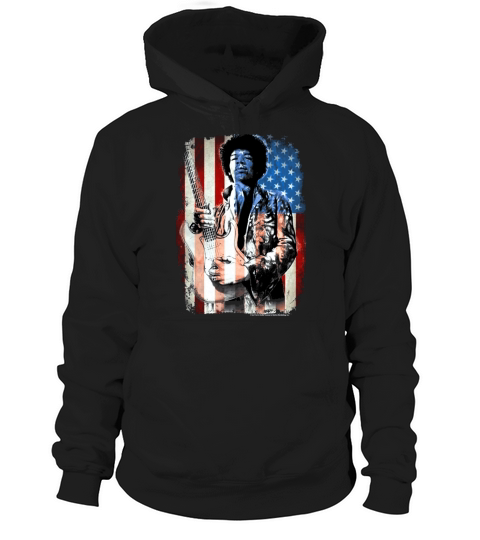 Jimi Hendrix American Flag Overlay Guitar Graphic T-Shirt Hoodie Unisex