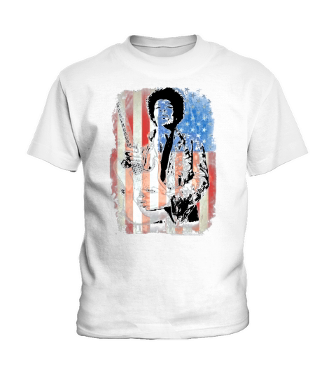 Jimi Hendrix American Flag Overlay Guitar Graphic T-Shirt Kids T-Shirt