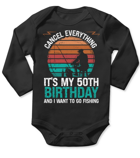 50th Birthday for Fisher Fishing Rod 50 Year Old Long Sleeve Baby One-Piece