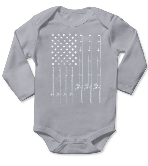 Fishing Rod Shirt American USA Flag Fisherman Gift Idea Long Sleeve Baby One-Piece