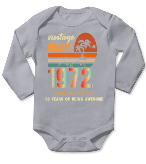 funny Birthday Decoration May 1972 50 Years retro Long Sleeve Baby One-Piece