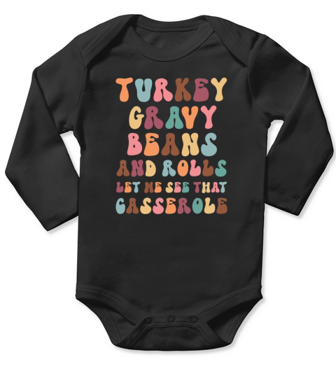 Thanksgiving Turkey Gravy Beans and Rolls Retro Long Sleeve Baby One-Piece