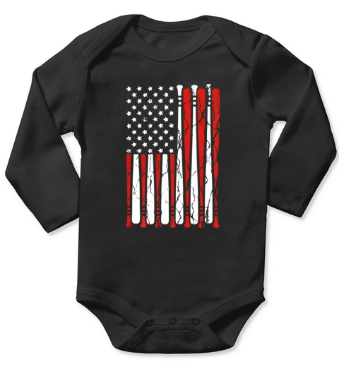 Vintage American Flag Baseball 4th Of July Long Sleeve Baby One-Piece