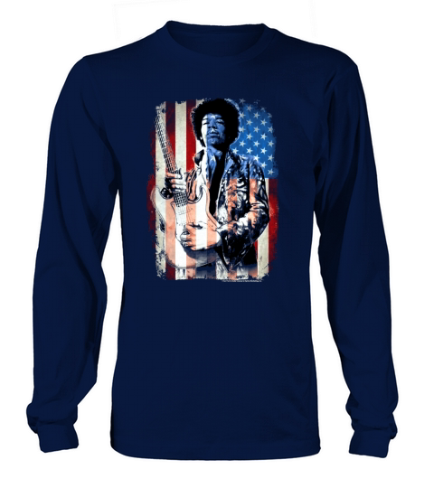 Jimi Hendrix American Flag Overlay Guitar Graphic T-Shirt Long sleeved Unisex