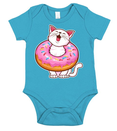 Funny Doughnut Cat Donut Lover - Cute Cat Short Sleeve Baby One-Piece