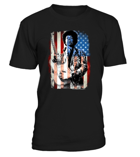 Jimi Hendrix American Flag Overlay Guitar Graphic T-Shirt T-Shirt Unisex