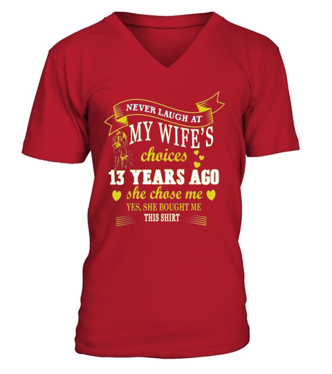 Cute T shirt for 13th Anniversary. Great Gift for Couple V-Neck T-shirt