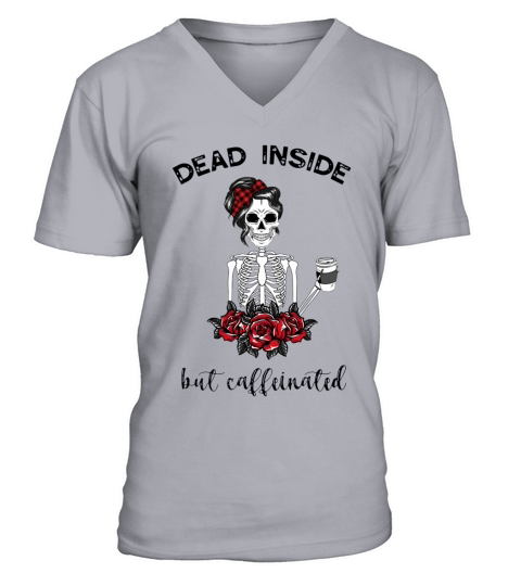 Dead Inside But Caffeinated Skeleton - Ladies Flowy Tank V-Neck T-shirt