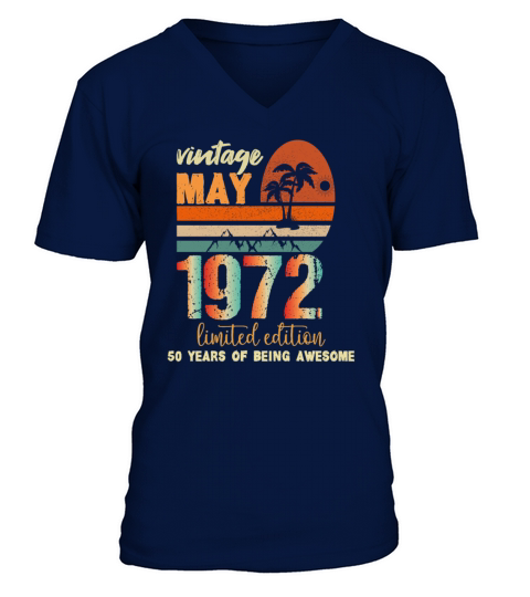 funny Birthday Decoration May 1972 50 Years retro V-Neck T-shirt