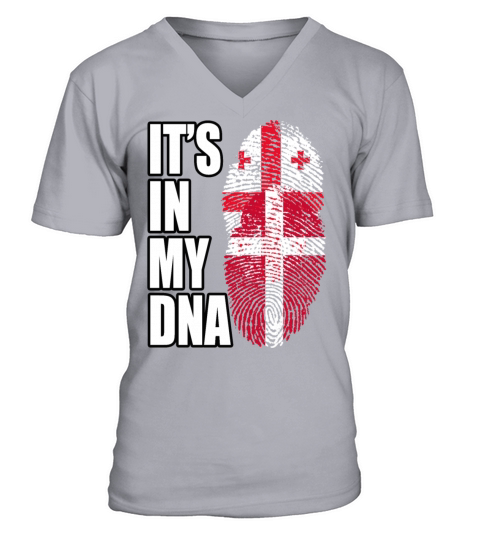 Georgian And Danish Mix Heritage DNA Flag V-Neck T-shirt