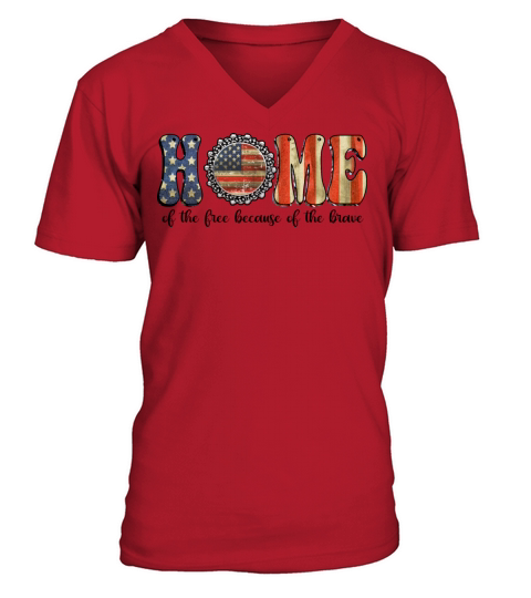 HOME Patriotic USA 4th of July Vintage Design V-Neck T-shirt
