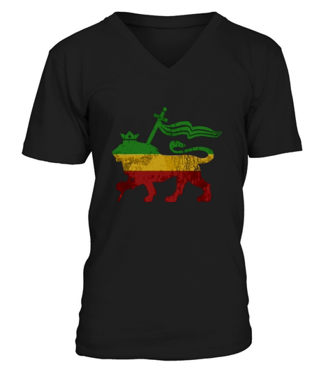 Tee-shirt Tee shirt Vintage Lion Of Judah Rasta Reggae de la Jamaïque Roots V-Neck T-shirt