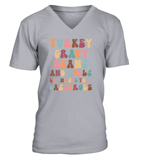 Thanksgiving Turkey Gravy Beans and Rolls Retro V-Neck T-shirt