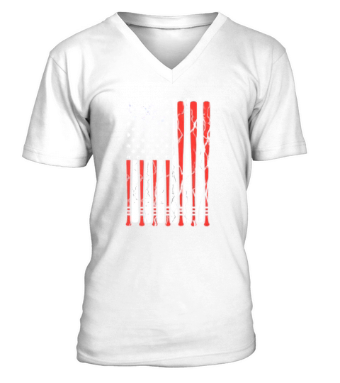 Vintage American Flag Baseball 4th Of July V-Neck T-shirt