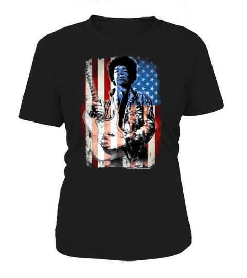 Jimi Hendrix American Flag Overlay Guitar Graphic T-Shirt Women's T-Shirt