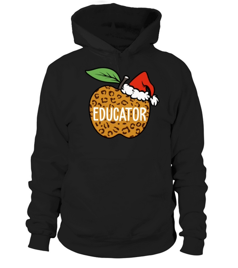 Educator Teacher Leopard Apple Santa Hat Hoodie Unisex
