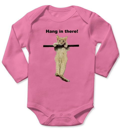 hang in there baby cute kitty cat kitten on branch Long Sleeve Baby One-Piece