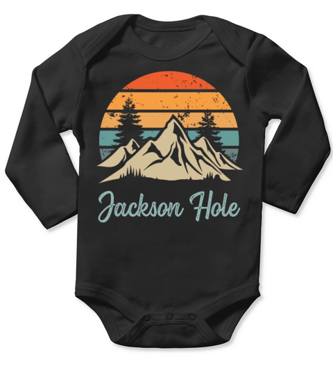 Jackson Hole Retro Vintage Mountain Sunset Outdoor Long Sleeve Baby One-Piece