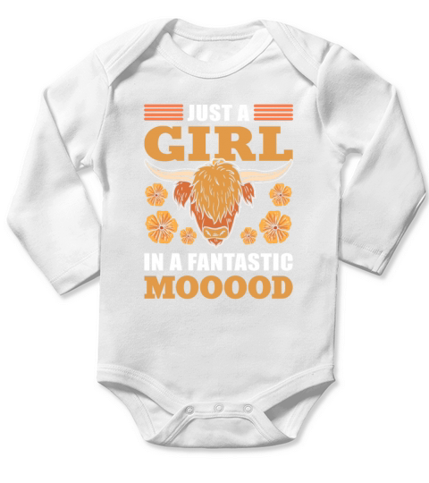 Just A Girl in a Fantastic Mooood Highland Cattle Long Sleeve Baby One-Piece