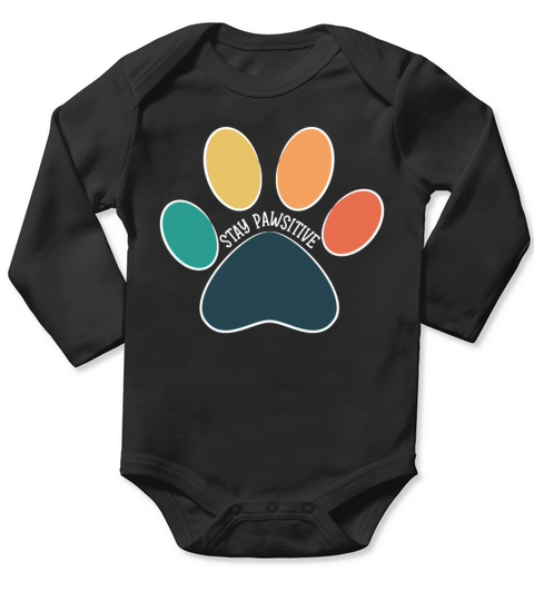 Paw Print Stay Pawsitive Vintage White Text Long Sleeve Baby One-Piece