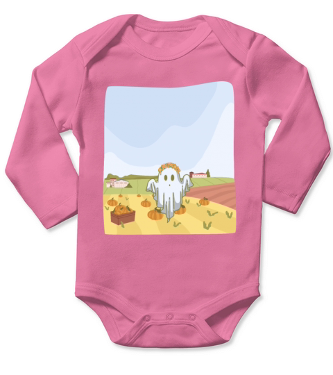 Retro Pumpkin Farm Ghost For A Trick Or Treat Long Sleeve Baby One-Piece