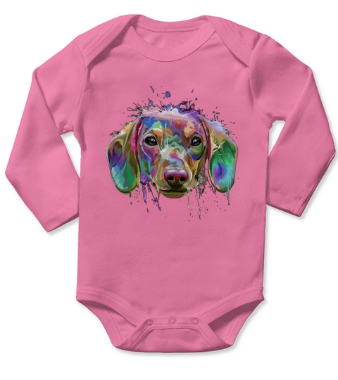 Splash Art Dachshund T-Shirt | Puppy Lover Gift Long Sleeve Baby One-Piece