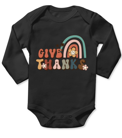 Thanksgiving give thanks retro vintage rainbow Long Sleeve Baby One-Piece