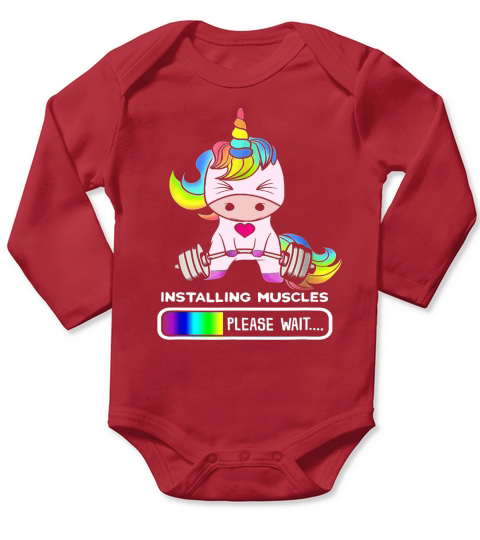 Unicorn Installing Muscles Please Wait Long Sleeve Baby One-Piece