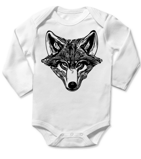 Vintage Wolf Portrait Long Sleeve Baby One-Piece