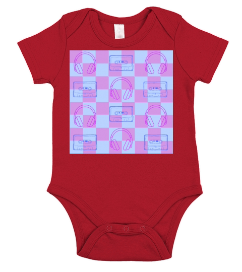 1980s Music Checkerboard - blue and purple Short Sleeve Baby One-Piece