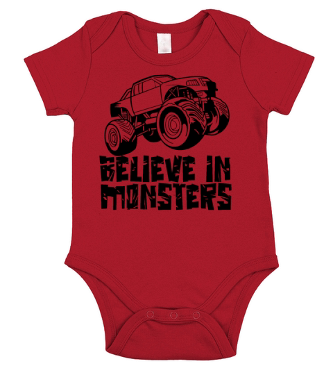 Believe In Monsters Driver Monster Truck Trucks Short Sleeve Baby One-Piece
