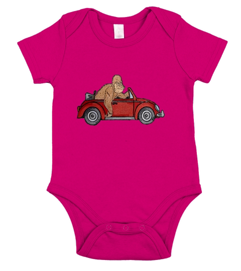 Bigfoot driving a  Beetle Short Sleeve Baby One-Piece