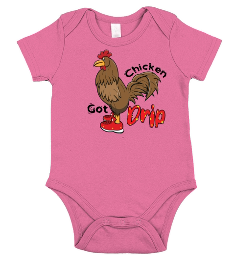 Chicken With Shoes Brown Red DRIP Short Sleeve Baby One-Piece