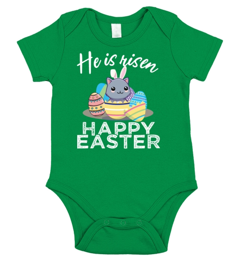 Cute Cat Bunny Ears Easter Egg Hunt Risen Bible Short Sleeve Baby One-Piece