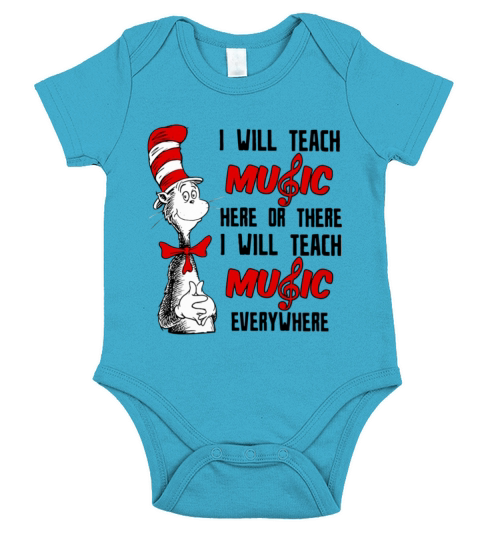 Dr Seuss I will teach music here or there I will teach music everywhere Short Sleeve Baby One-Piece