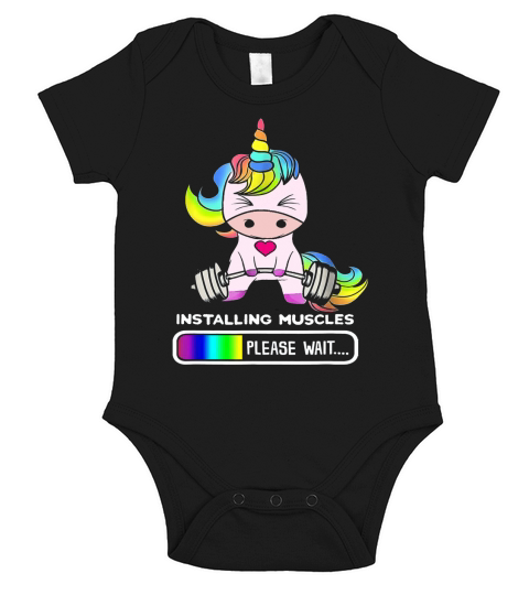 Unicorn Installing Muscles Please Wait Short Sleeve Baby One-Piece