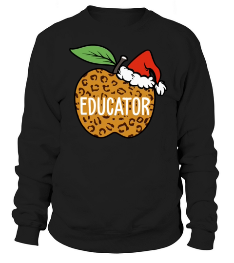 Educator Teacher Leopard Apple Santa Hat Sweatshirt Unisex
