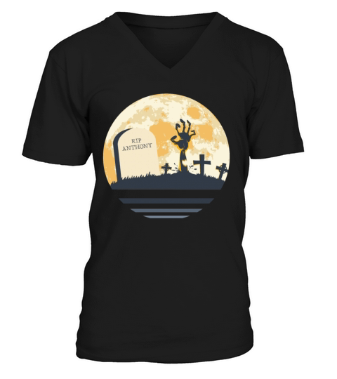 ANTHONY Grave Tombstone Halloween Zombie Spooky V-Neck T-shirt