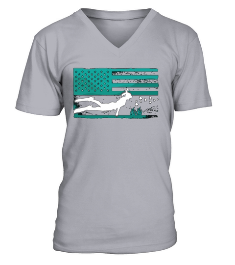 Freediving American Flag Diving Apnoe Freediver V-Neck T-shirt