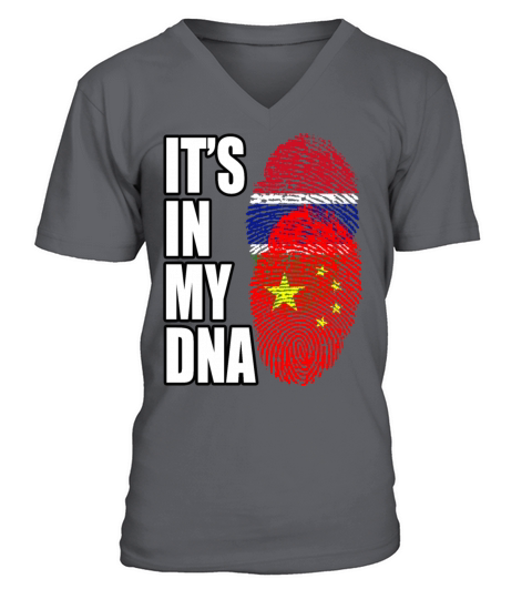 Gambian And Chinese Mix Heritage DNA Flag V-Neck T-shirt