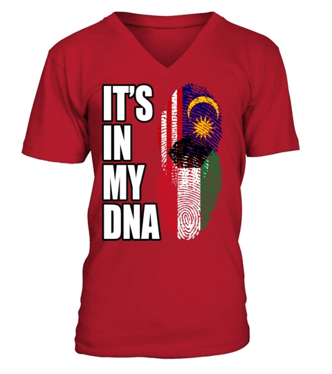 Malaysian And Kuwaiti Mix Heritage DNA Flag V-Neck T-shirt
