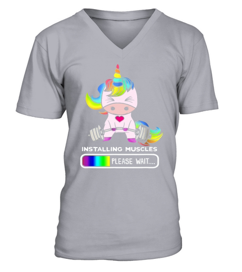 Unicorn Installing Muscles Please Wait V-Neck T-shirt
