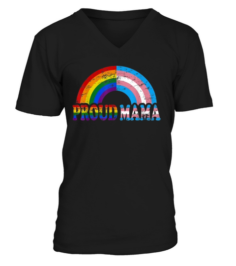 Vintage proud mama flag Rainbow LGBT transgender pride month V-Neck T-shirt